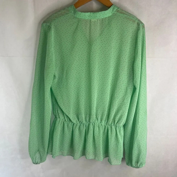Francescas Collections Vneck Sheer Peplum Waist Polka Dot Blouse Sz MD‎ - Picture 2 of 8